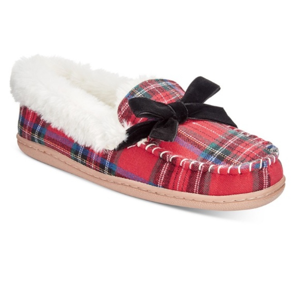 Charter Club Red Plaid Moccasin Slippers